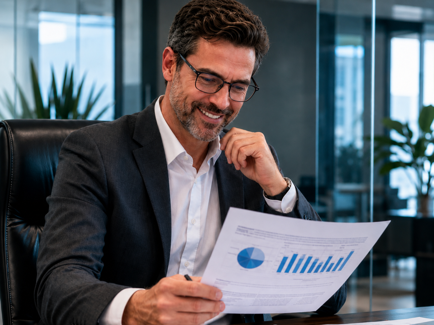 Financiero revisando reportes
