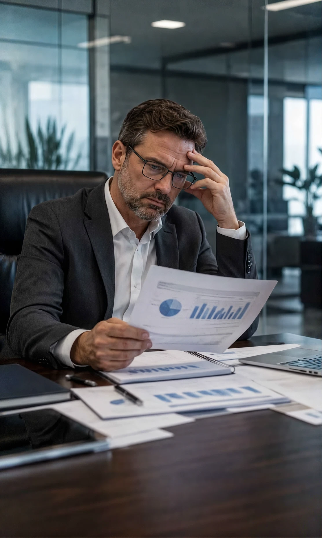 Financiero revisando reportes
